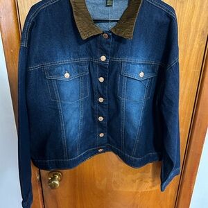 Denim Jacket with Brown Corduroy Collar